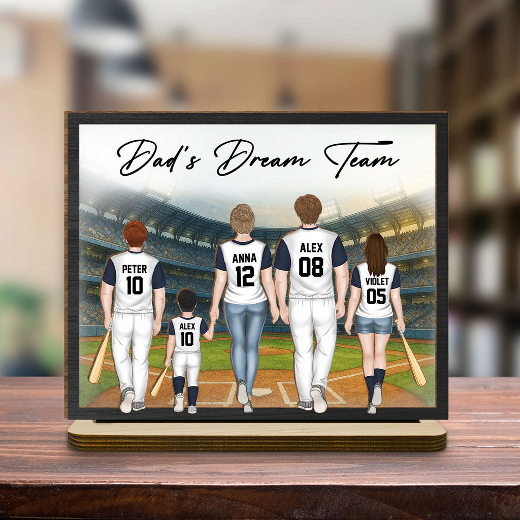 Custom Father's Day Decor, Gift for Dad & Grandpa • Daddy Dream Team - Personalized 2-Layer Wood Plaque With Flat Base