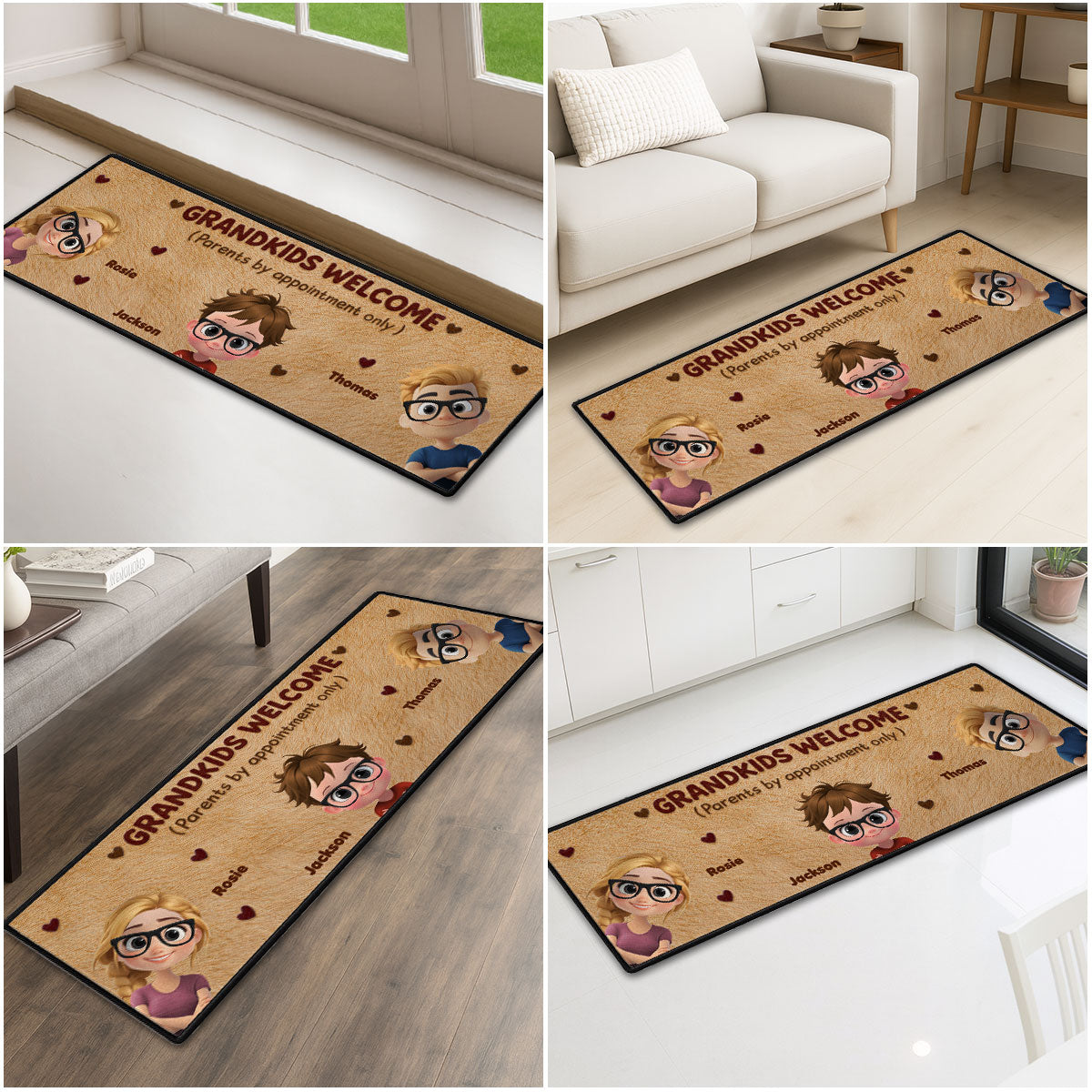 Custom Family Name Rug, Housewarming Birthday Gift For Family Members • Grandkids Welcome - Personalized Runner Rug