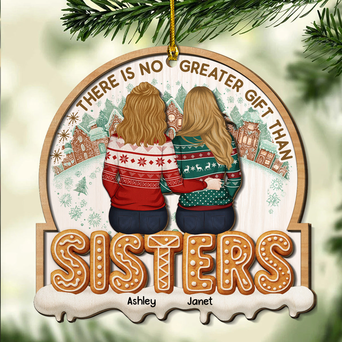 Custom Brothers & Sisters Christmas Ornament •  There Is No Greater Gift Than Sisters Family Besties - Personalized 2-layered Wood Ornament