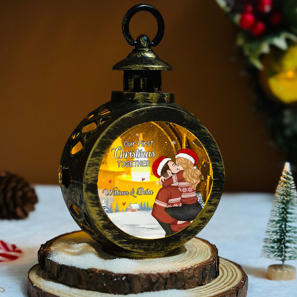 Custom Couple Christmas Anniversary Gifts, Holiday Decor • First Year Together - Personalized Christmas Lantern