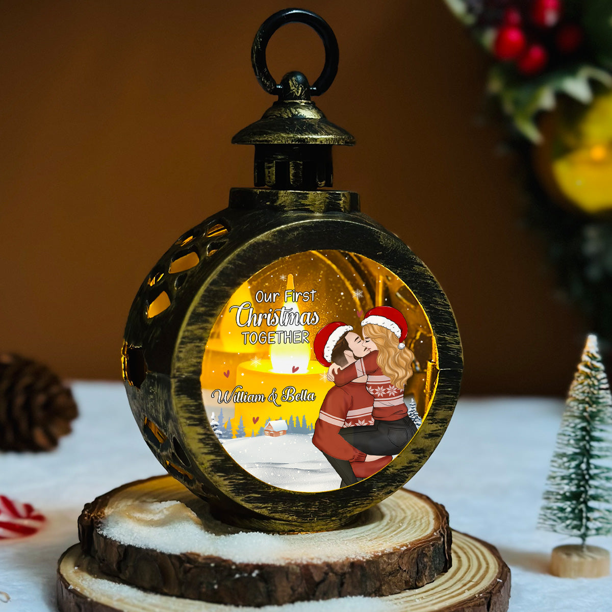 Custom Couple Christmas Anniversary Gifts, Holiday Decor • First Year Together - Personalized Christmas Lantern