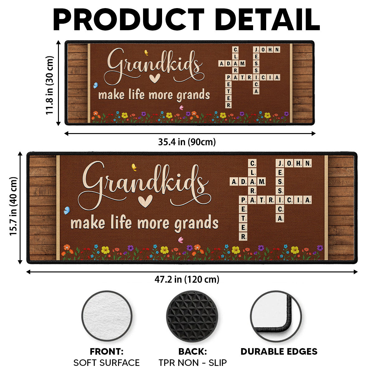 Custom Family Name Rug, Housewarming Birthday Gift For Grandma Grandparents • Love My Grandkids Crossword - Personalized Runner Rug