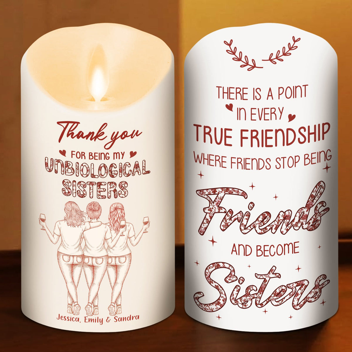 Where Friends Become Sisters Blue Toile - Personalized LED Candle