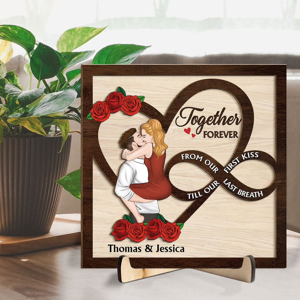 Custom Couple's Decor, Anniversary & Wedding Gift • From Our First Kiss Till Our Last Breath - Personalized Wooden Plaque