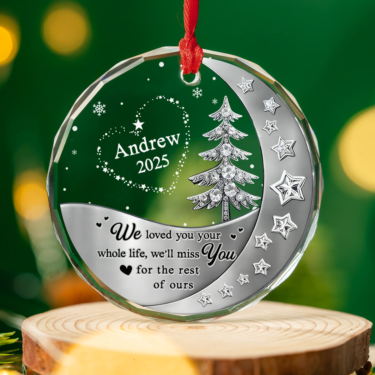 Custom Memorial Christmas Ornament, Sympathy Keepsake •  Not The Same Sky Version 2 - Personalized Glass Ornament