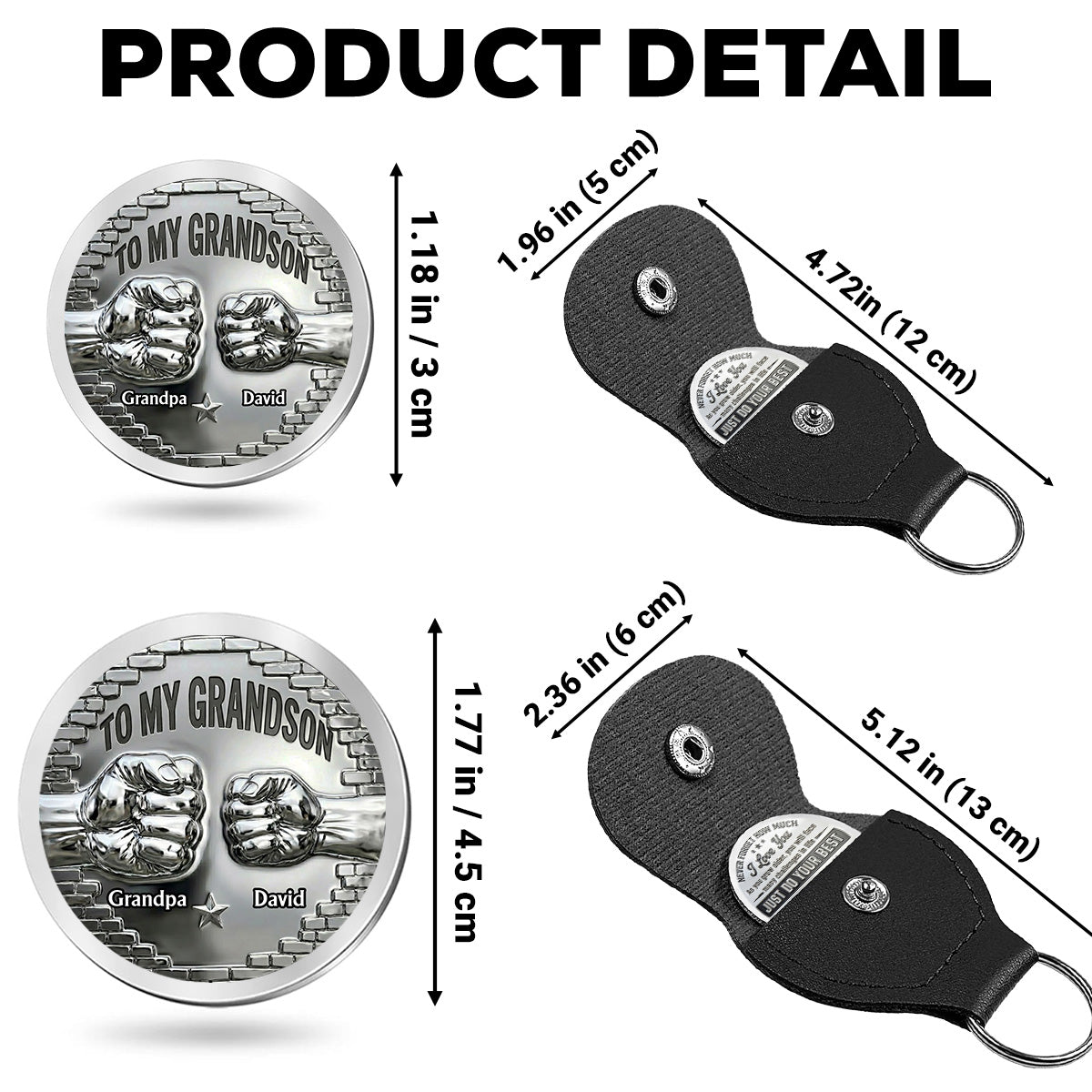 Custom Coin Keychain For Grandson Nephew, Family Keepsake • To My Grandson I Believe In You - Personalized 3D Printing Pocket Hug