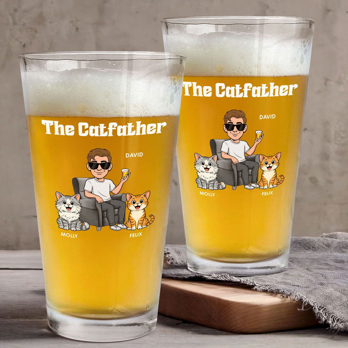 The Retro Catfather - Personalized Beer Glass