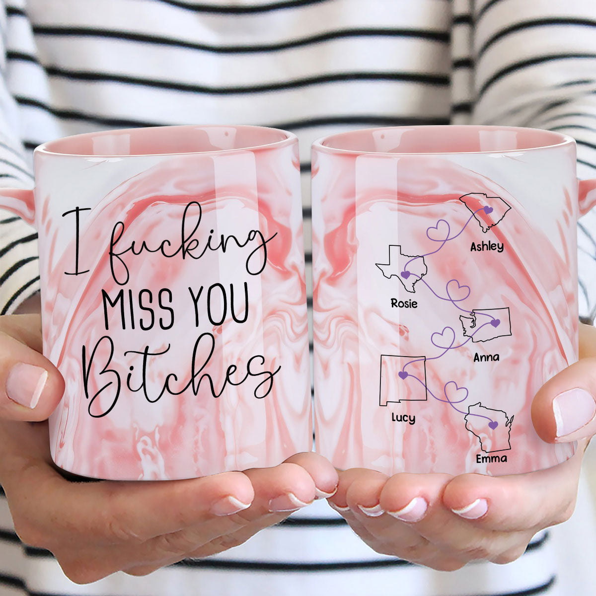 Custom Best Friend, Christmas & Birthday Friendship Keepsake Gift • I Miss You Bestie - Personalized Pink Marble Mug