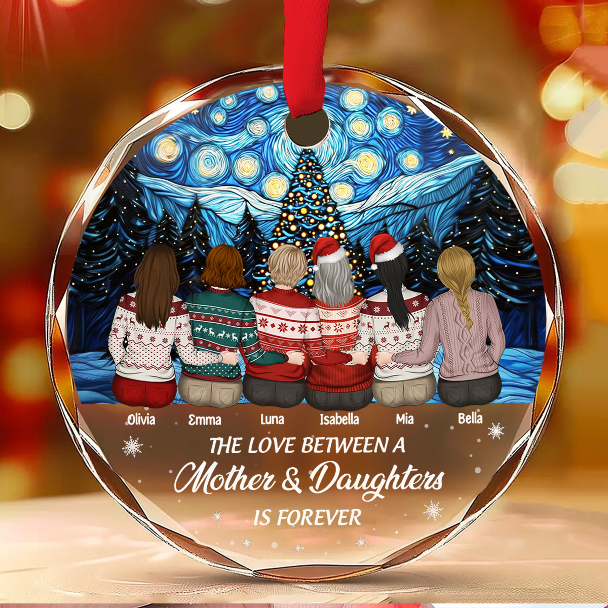 Custom Family Ornament, Christmas Gift for Family Members •  Linked Forever - Personalized Glass Ornament