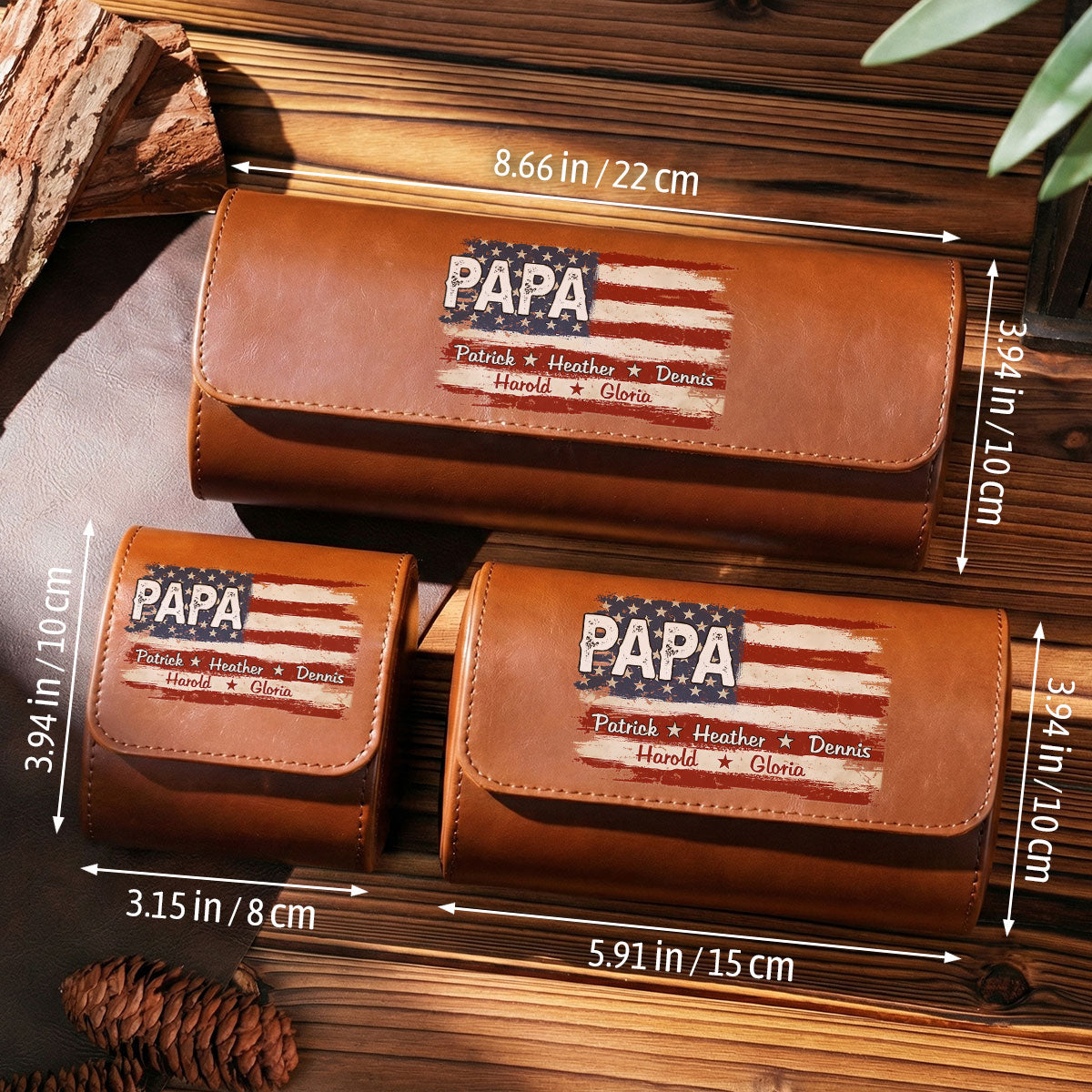 American Flag Name - Personalized Leather Watch Case