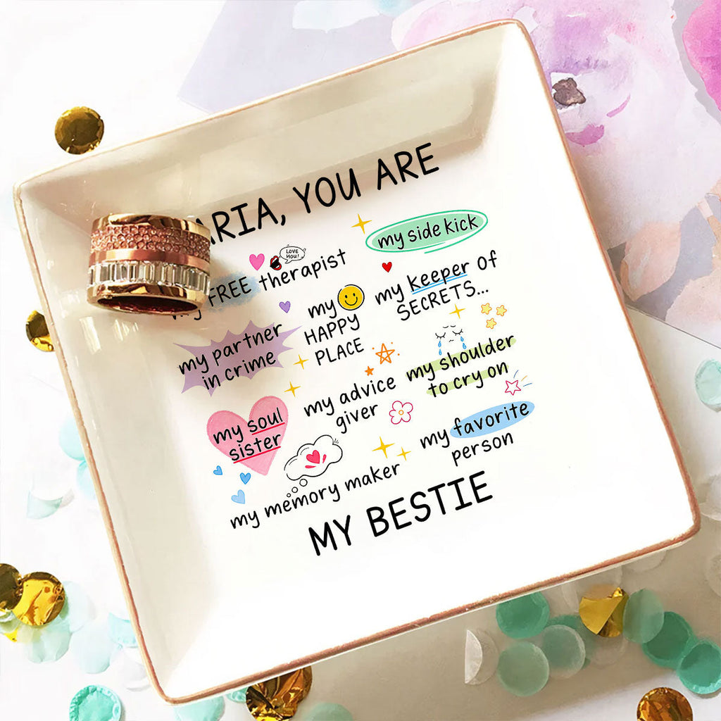 Custom Bestie Trinket Dish, Birthday Christmas Gift For Best Friend • You Are My Favorite Person - Personalized Jewelry Dish
