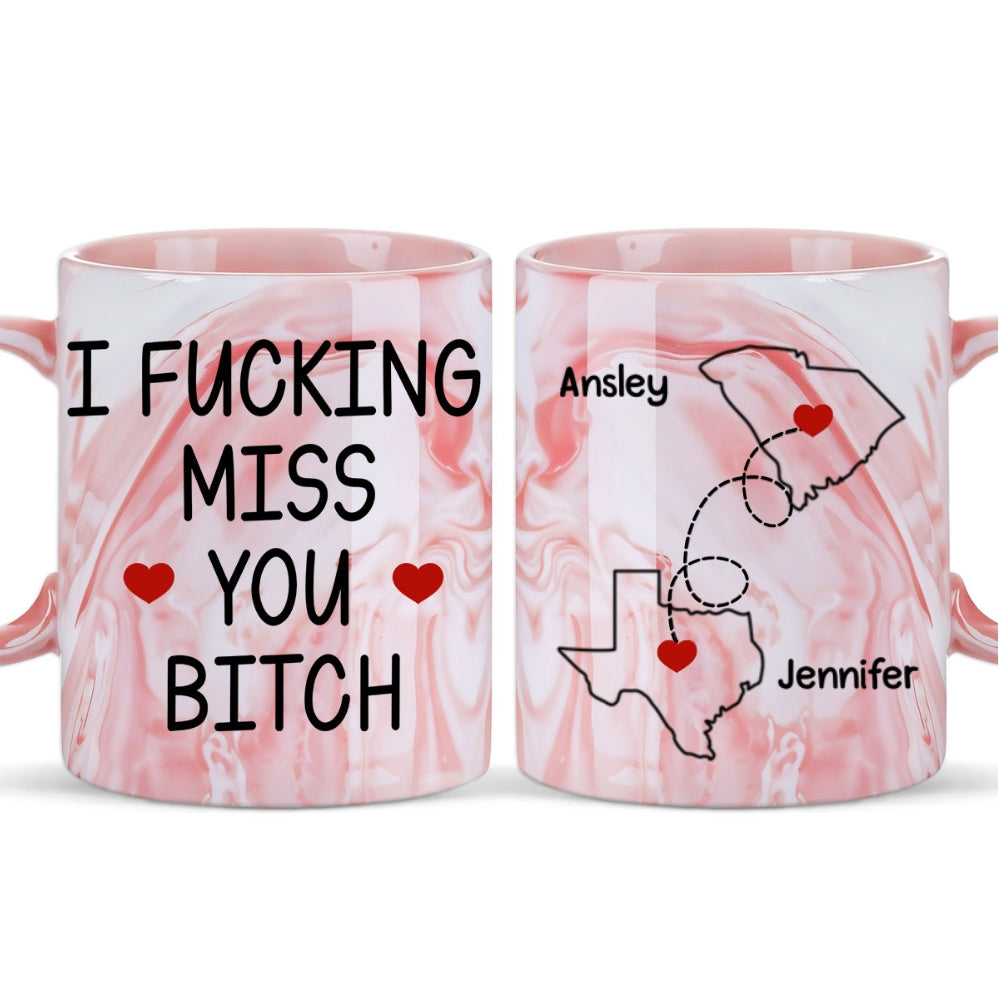 Custom Best Friend, Christmas & Birthday Friendship Keepsake Gift • Miss You - Personalized Pink Marble Mug
