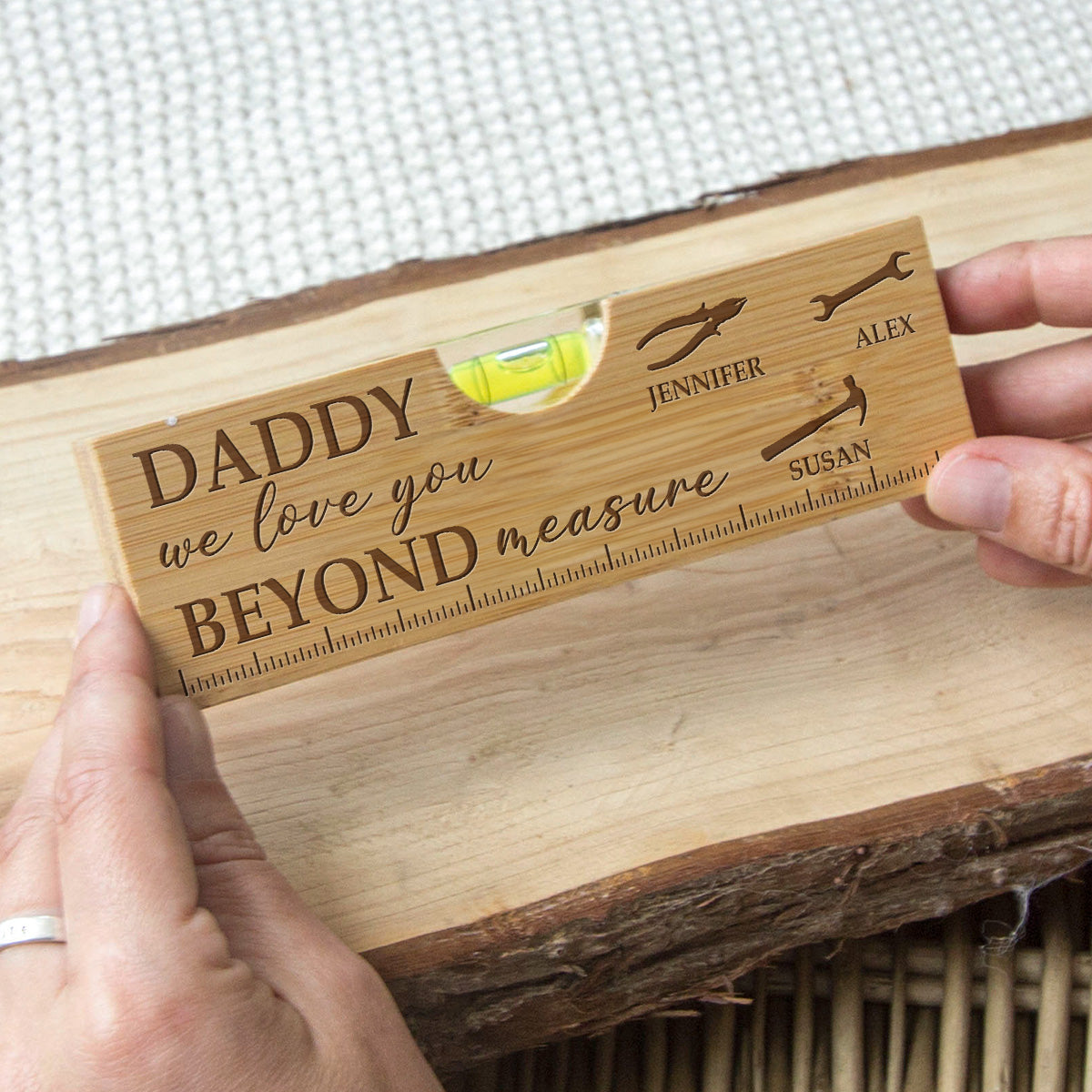 We Love You Beyond Measure - Personalized Engraved Wooden Spirit Level Bottle Opener