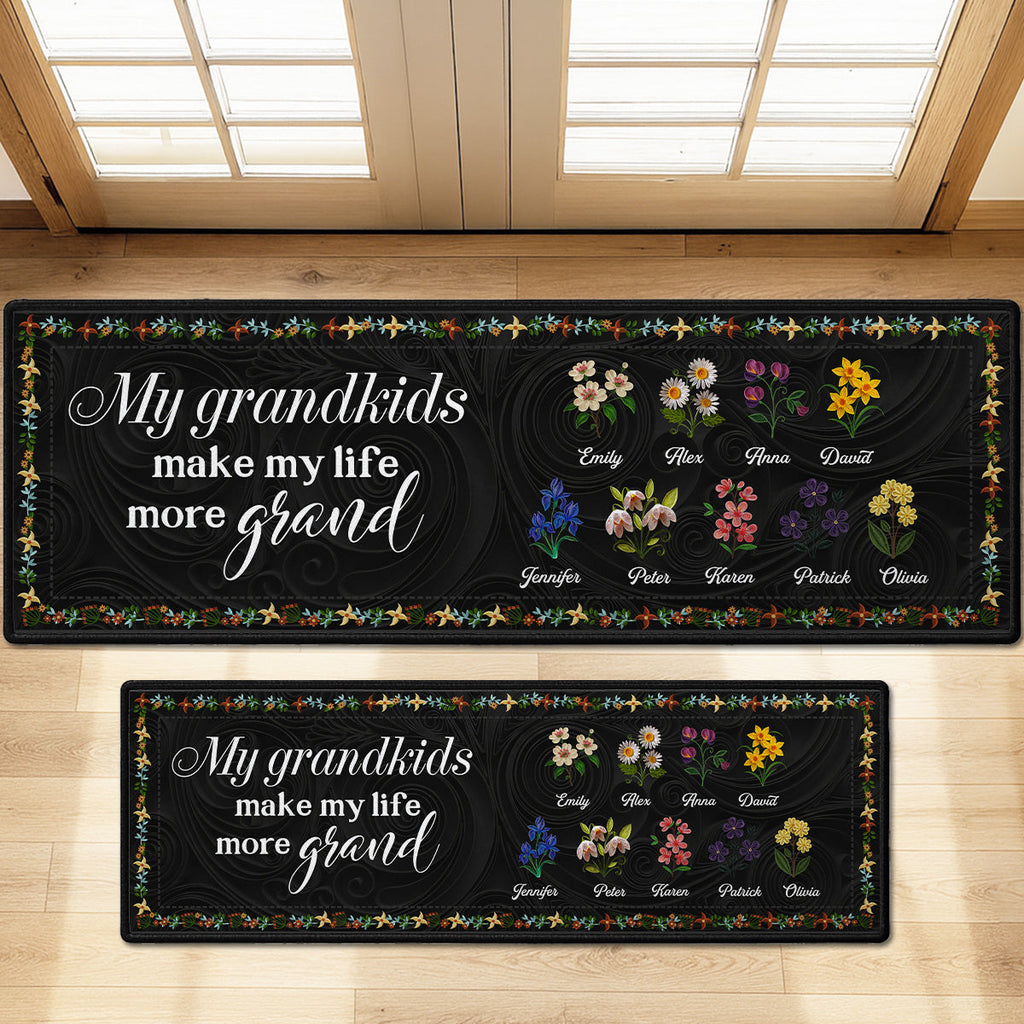 Custom Family Name Rug, Housewarming Birthday Gift For Grandma Grandparents • My Grandkids Make Life Grand - Personalized Runner Rug