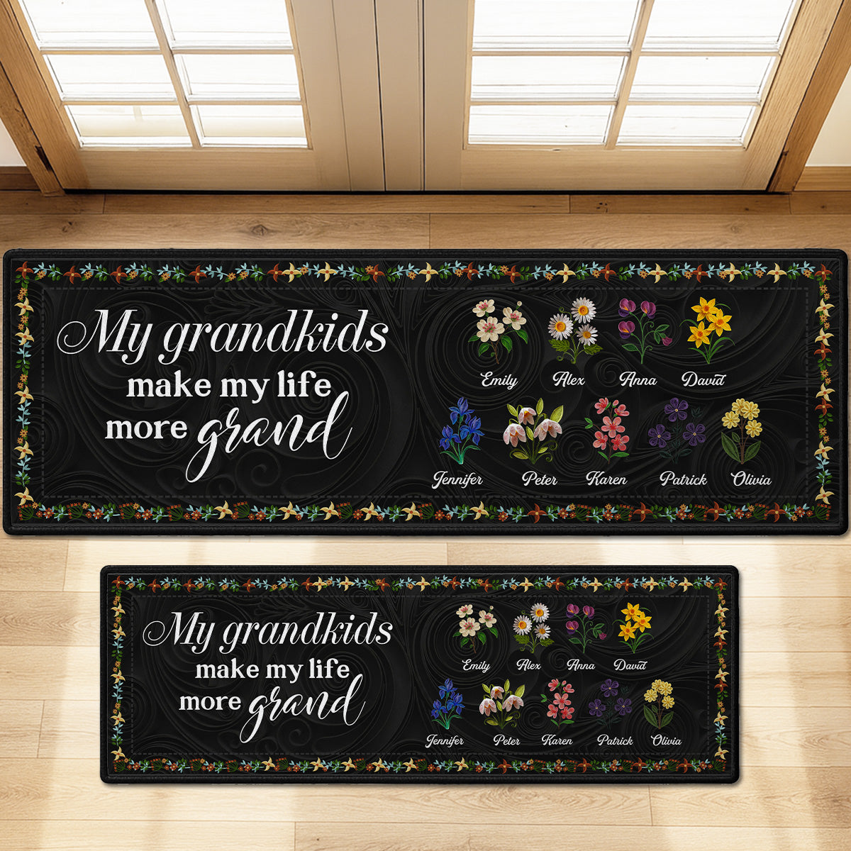 Custom Family Name Rug, Housewarming Birthday Gift For Grandma Grandparents • My Grandkids Make Life Grand - Personalized Runner Rug