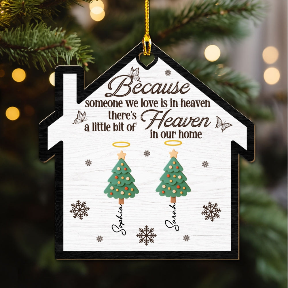 Custom Memorial Christmas Ornament, Sympathy Keepsake •  A Little Bit Of Heaven In Our Family Home - Personalized Wood Ornament