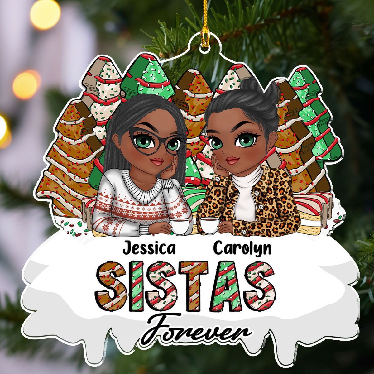 Custom Friendship Christmas Ornament, Best Friend Gift •  Besties Forever Christmas Tree Cake - Personalized Acrylic Ornament