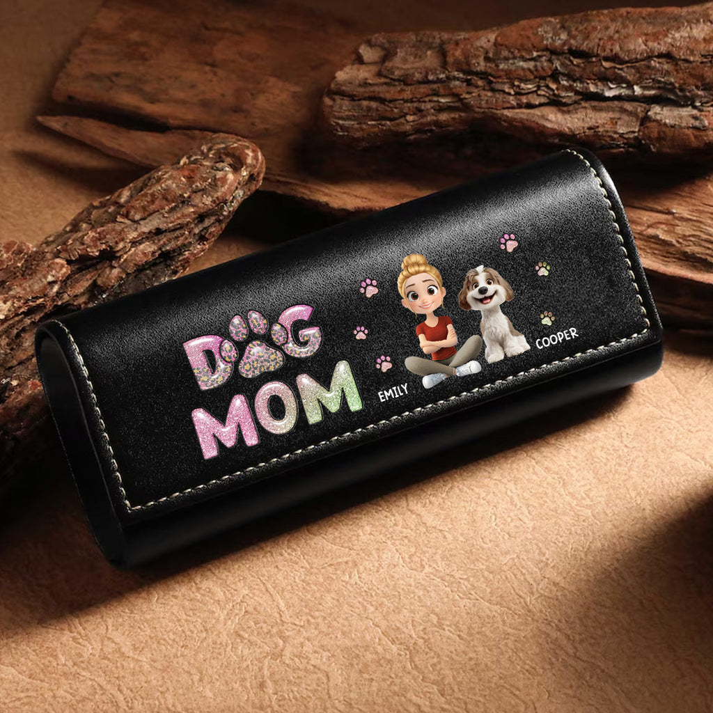 Dog Mom Lovely Chibi - Personalized Leather Eyeglass Case
