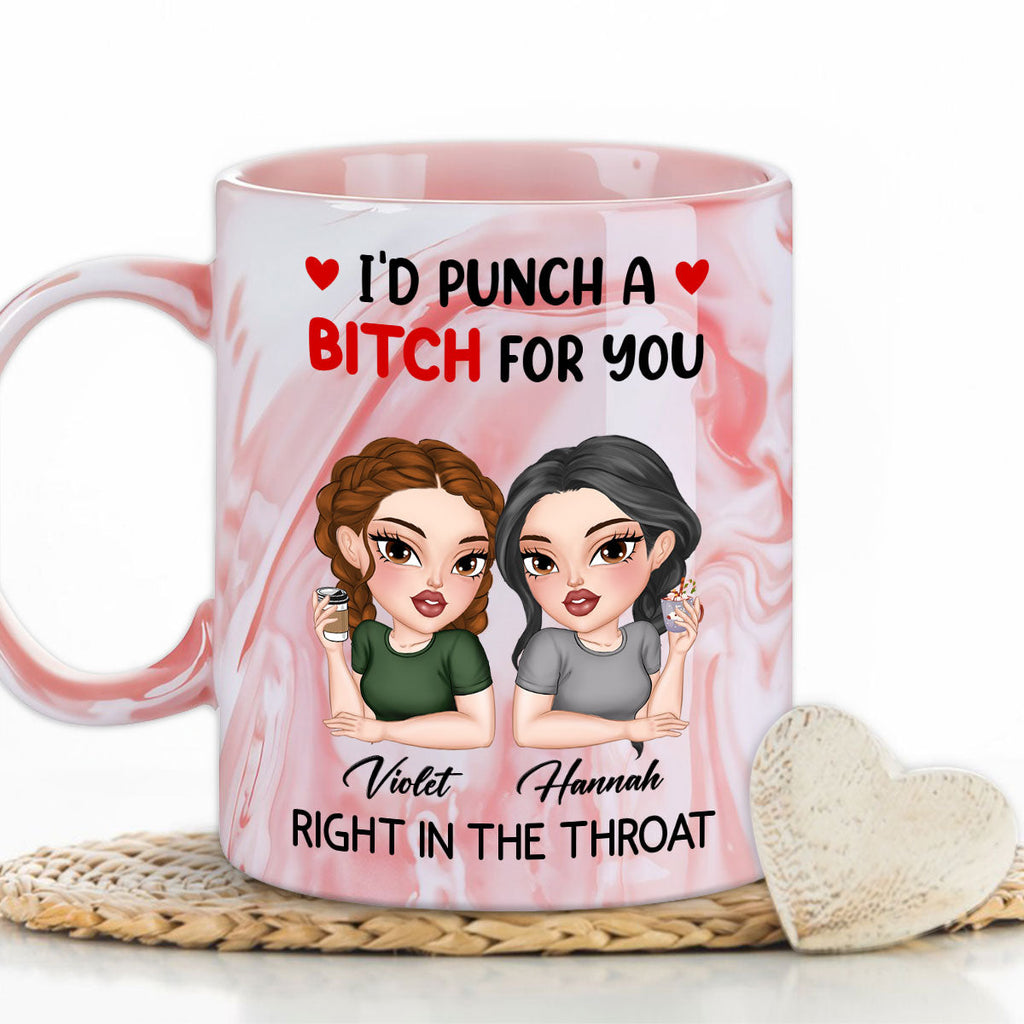 Custom Best Friend, Christmas & Birthday Friendship Keepsake Gift • I Punch A Bitch For You My Friend - Personalized Pink Marble Mug