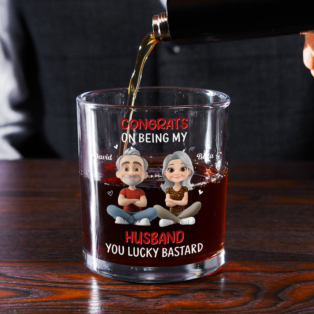 Custom Christmas Anniversary Birthday Drinkware Gifts for Husband • Congrats My Husband - Personalized Whiskey Glass