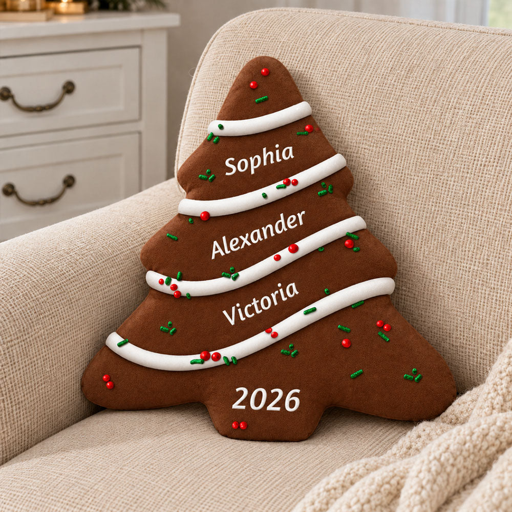 Custom Name Kids Christmas Tree Pillow, Family Keepsake From Parents • Christmas Tree Cake - Personalized Shaped Pillow