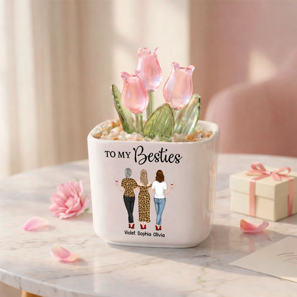 Custom Flower Keepsake, Glass Home Decor Gift for Best Friend • You Are My Soul Sister - Personalized Glass Everlasting Tulips