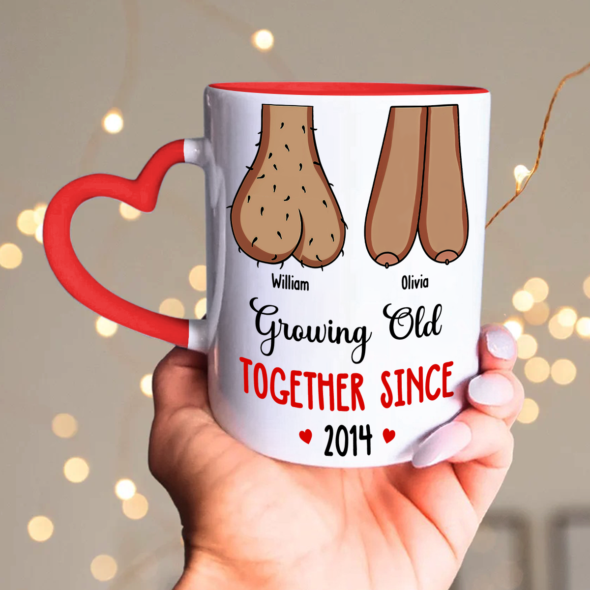 Custom Anniversary Keepsake Gifts For Couple • Grow Old With You - Personalized Heart Handle Mug