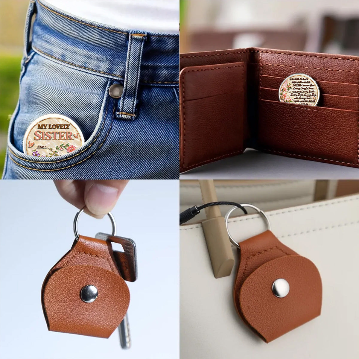 Custom Sister Siblings Coin Keychain, Christmas Birthday Gifts • Still Choose You Sister - Personalized 3D Printing Pocket Hug