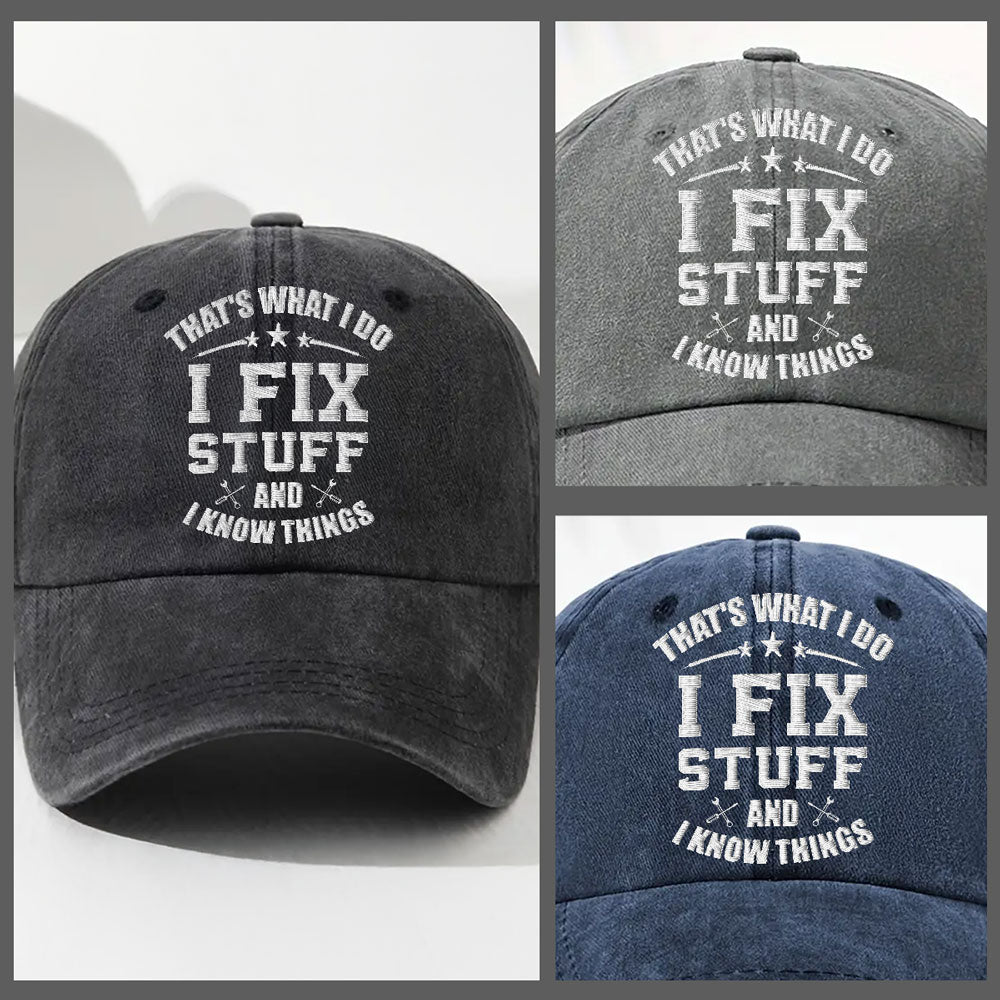 Fix Stuff And Know Things - Personalized Vintage Washed Denim Cap