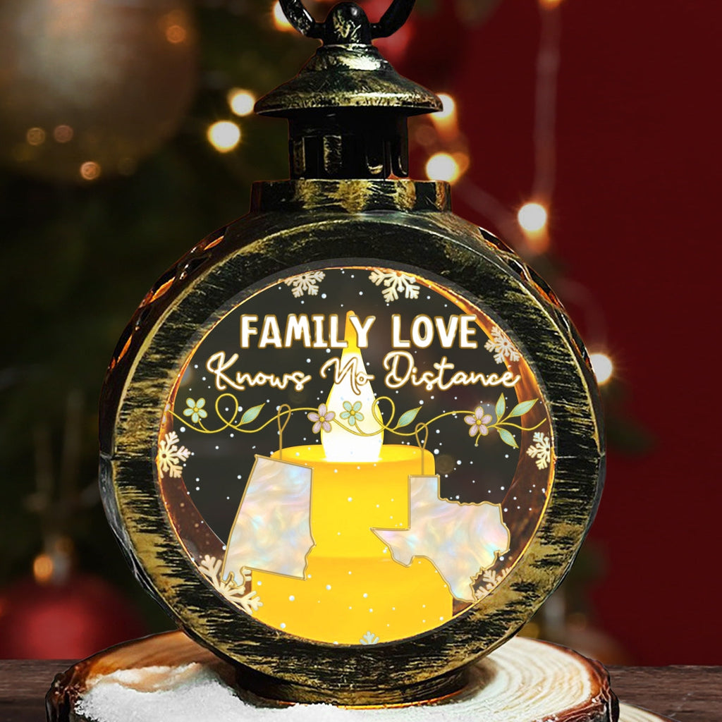 Custom Name Family Christmas Gifts, Holiday Decor • Family Love Knows No Distance Mother Of Pearl - Personalized Christmas Lantern