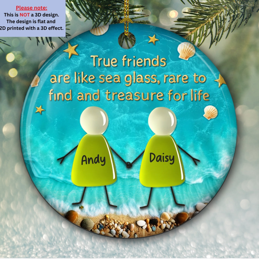 Custom Friendship Christmas Ornament, Best Friend Gift •  Sea Glass Friendship - Personalized 3D Inflated Effect Ceramic Ornament