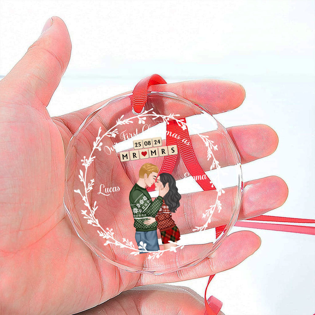 Custom Couple Christmas Ornament, Anniversary Gift •  A Year As Mr And Mrs - Personalized Glass Ornament