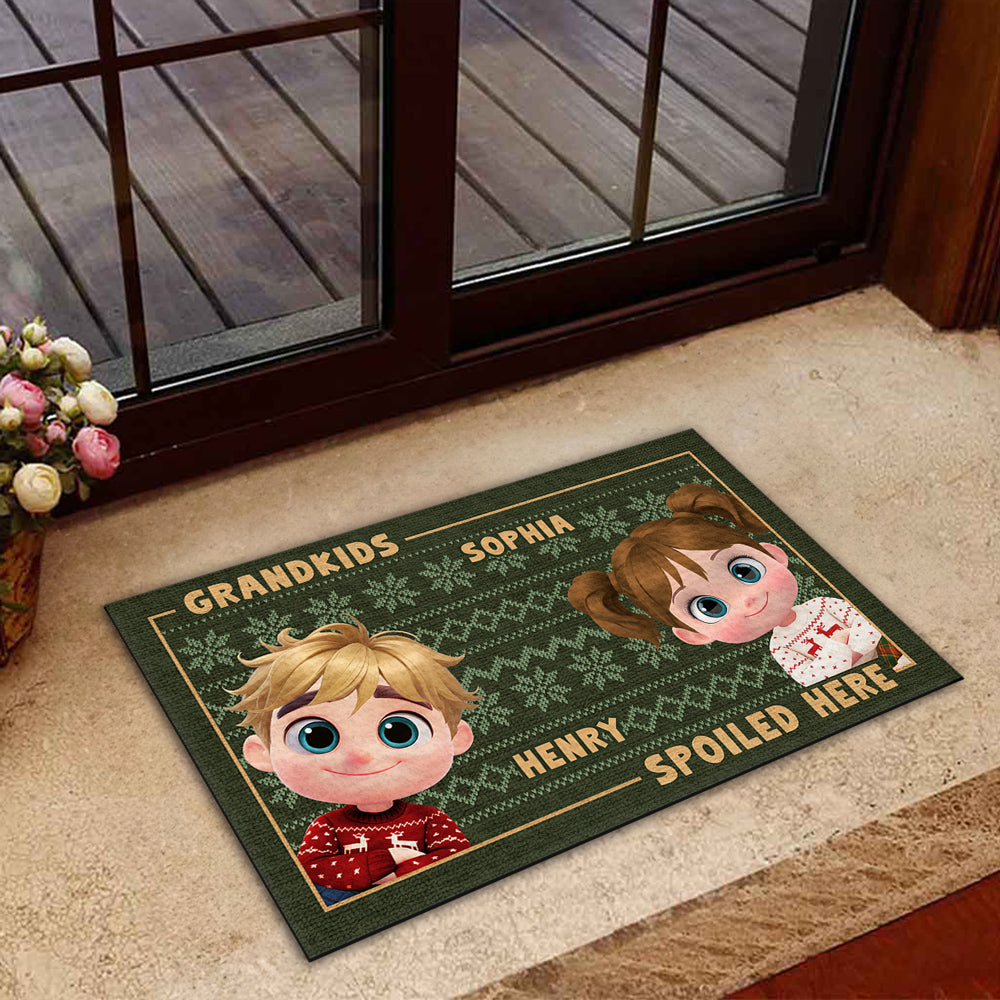 Grandkids Spoiled Here Merry Christmas - Personalized Doormat