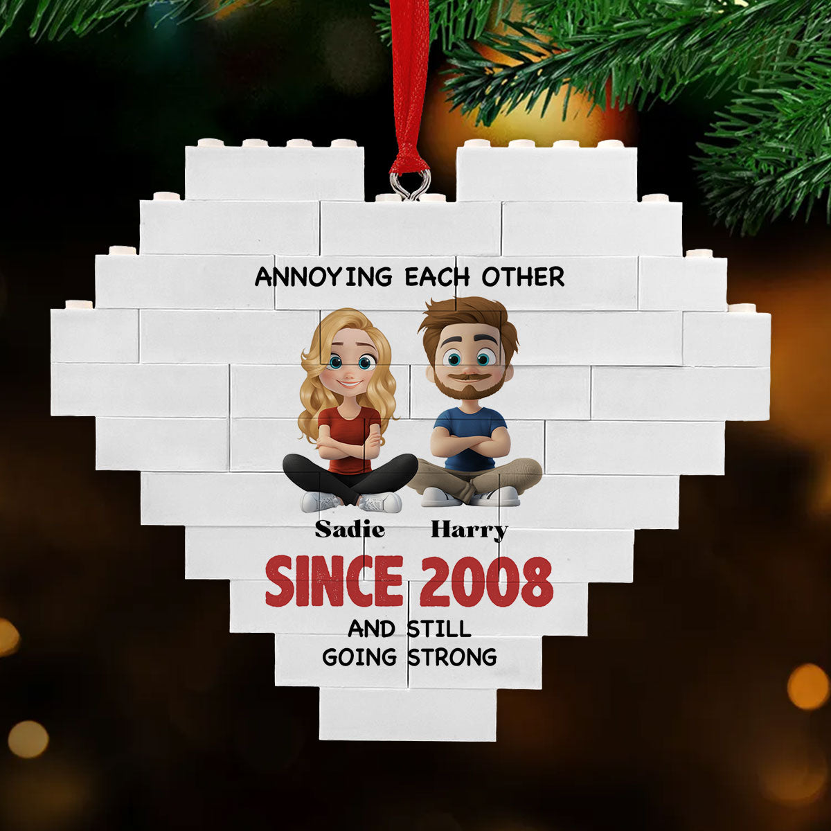 Custom Couple Christmas Ornament, Anniversary Gift •  Till The End Of Time - Personalized Heart Puzzle Ornament