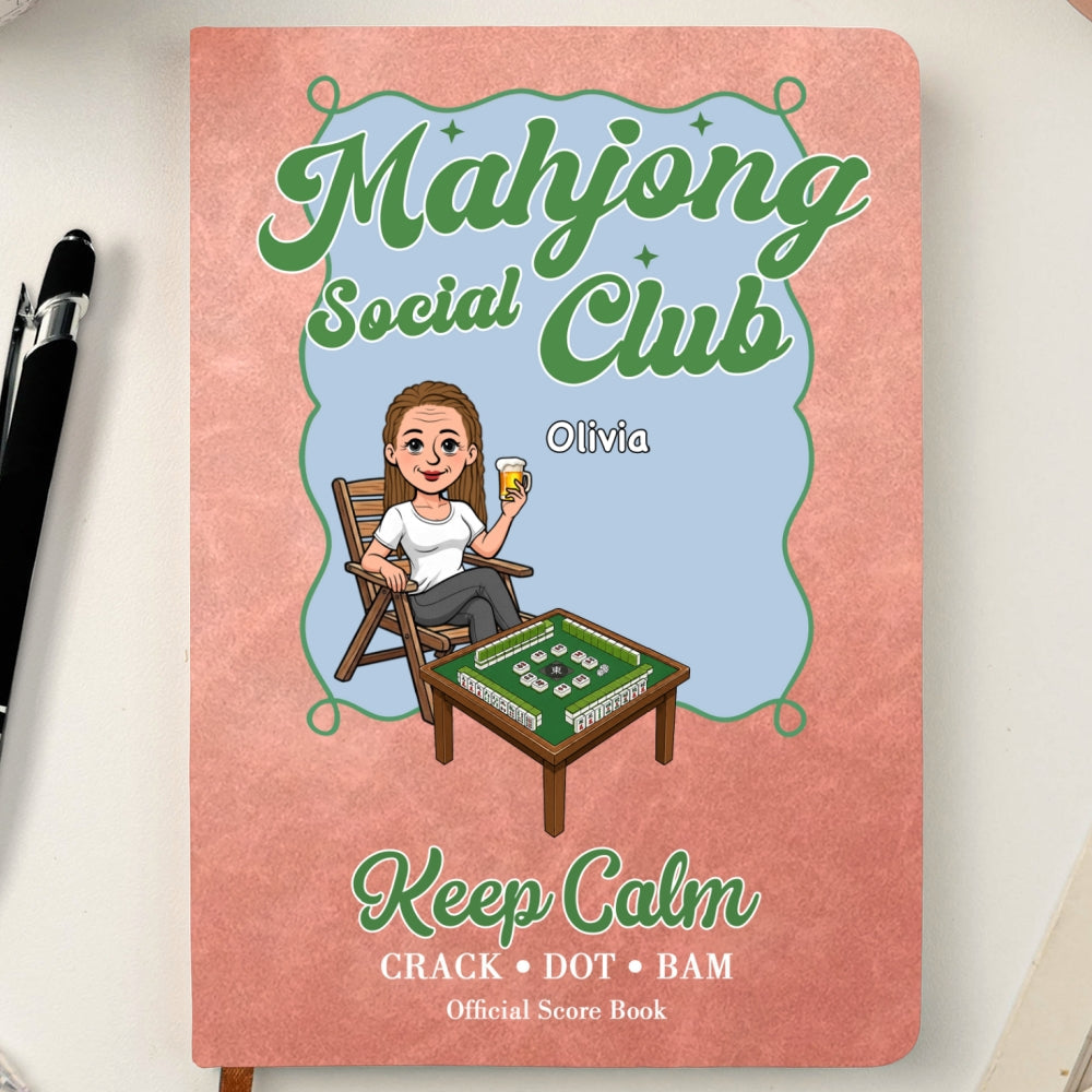Custom Mahjong Score Keeper For Women Players • Mahjong Is My Happy Hour - Personalized Leather Journal