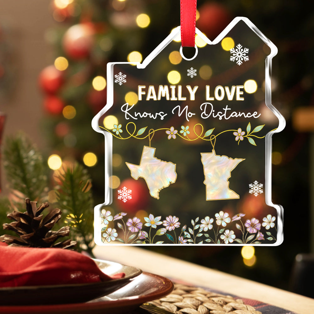 Custom Keepsake Christmas Ornament •  Love Between Family Knows No Bounds - Personalized House Shaped Glass Ornament
