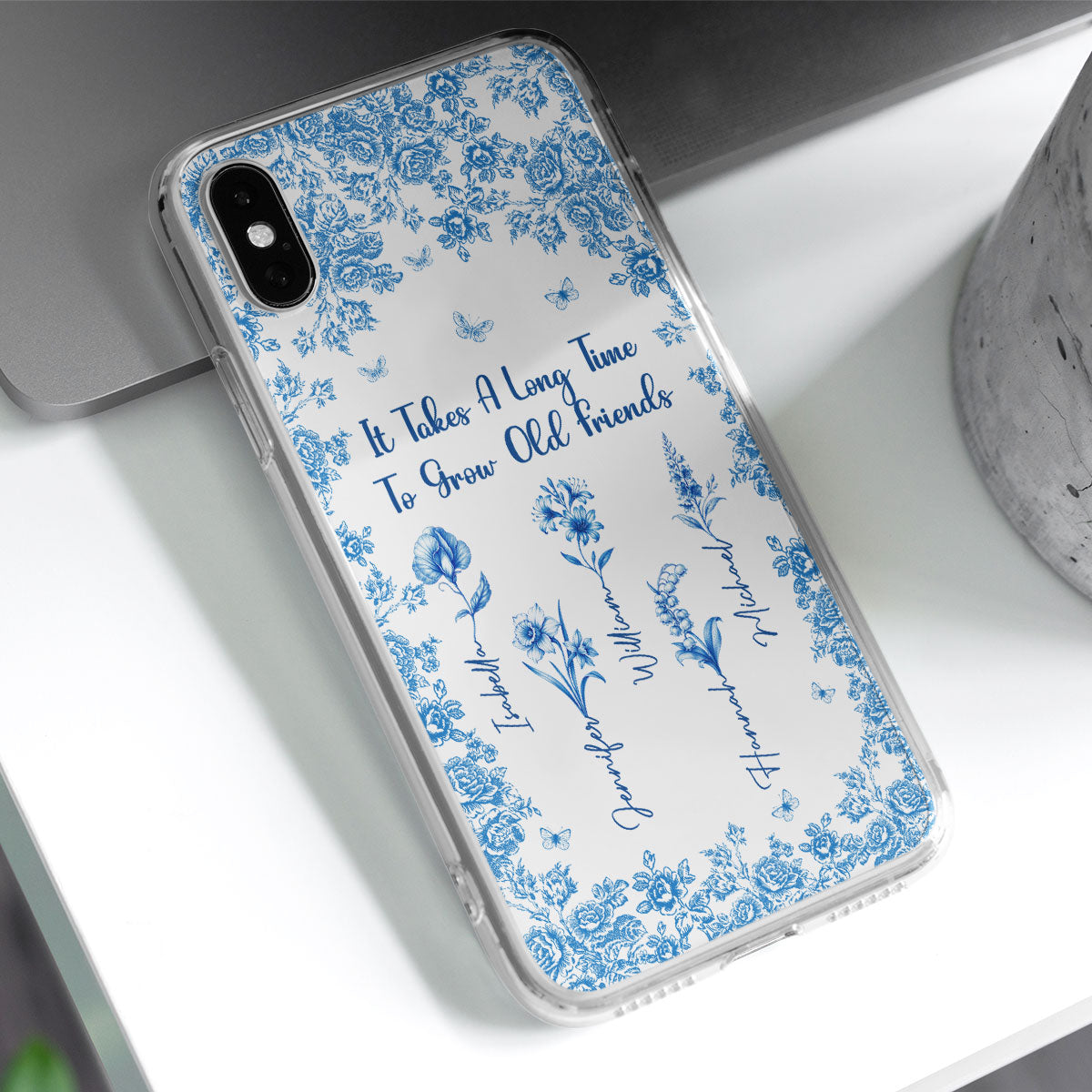 Bestie Flowers Toile De Jouy Style - Personalized Phone Case