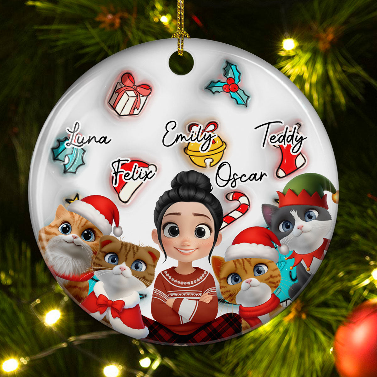 Custom Keepsake Christmas Ornament •  Santa Is Coming To Cats - Personalized 3D Inflated Effect Ceramic Ornament
