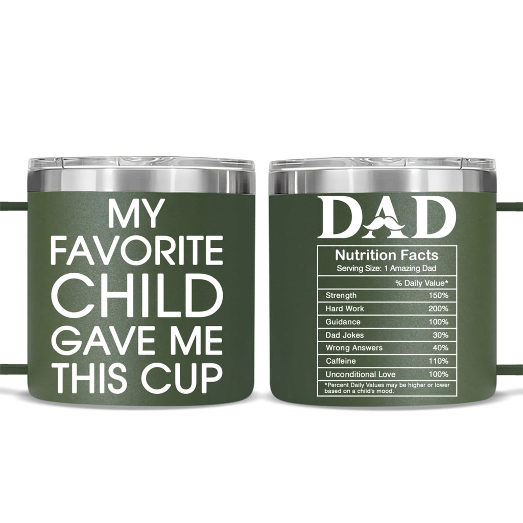 Custom Father's Day Birthday Gifts For Dad • Nutrition Facts Of Dad - Personalized 14oz Stainless Steel Tumbler With Handle