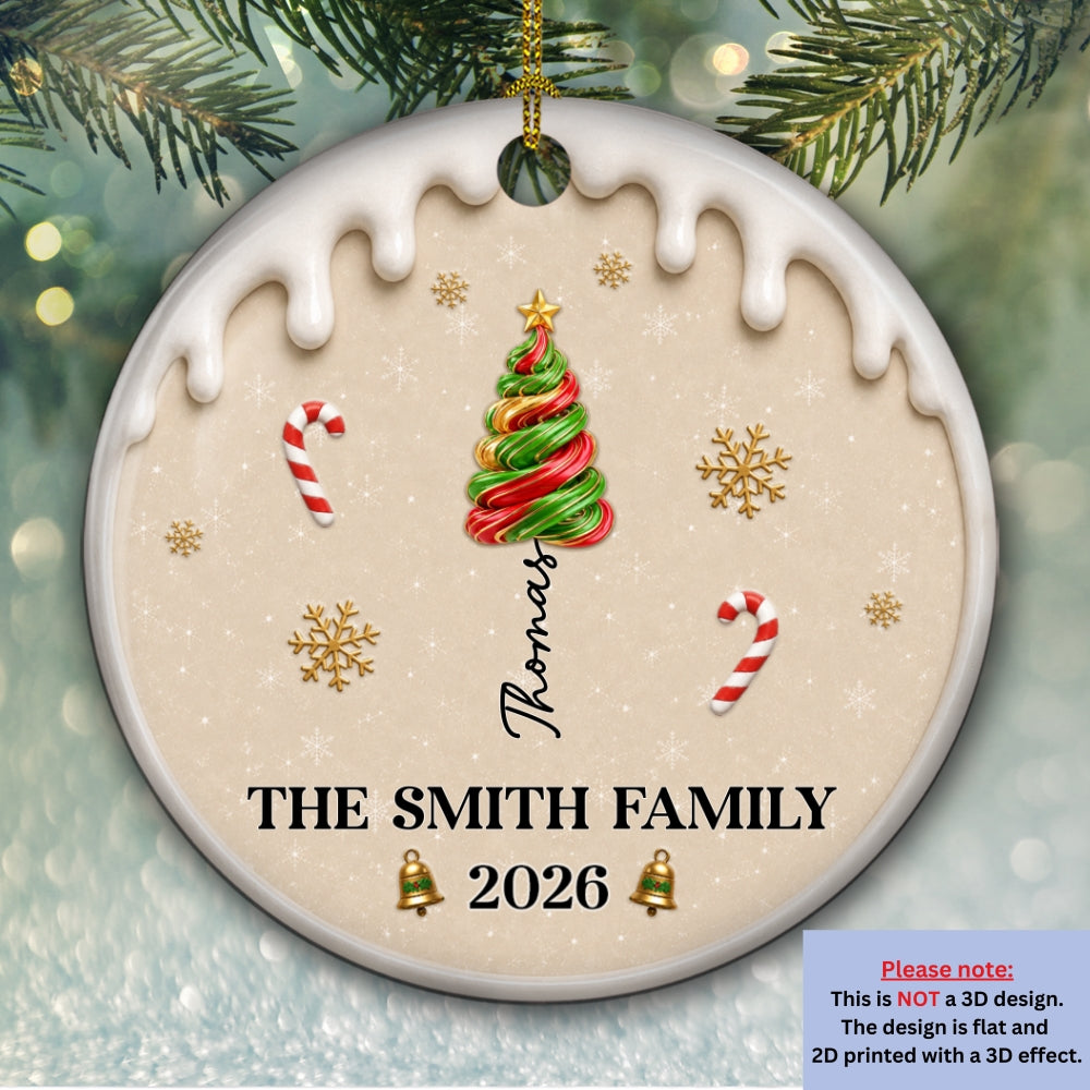 Custom Keepsake Christmas Ornament •  Christmas Tree 2026 - Personalized 3D Inflated Effect Ceramic Ornament