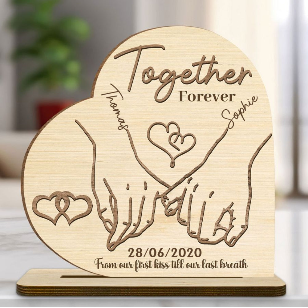 Custom Decor for Husband, Gift for Him • Together Forever Ver 2 - Personalized 2-Layer Wood Plaque With Flat Base