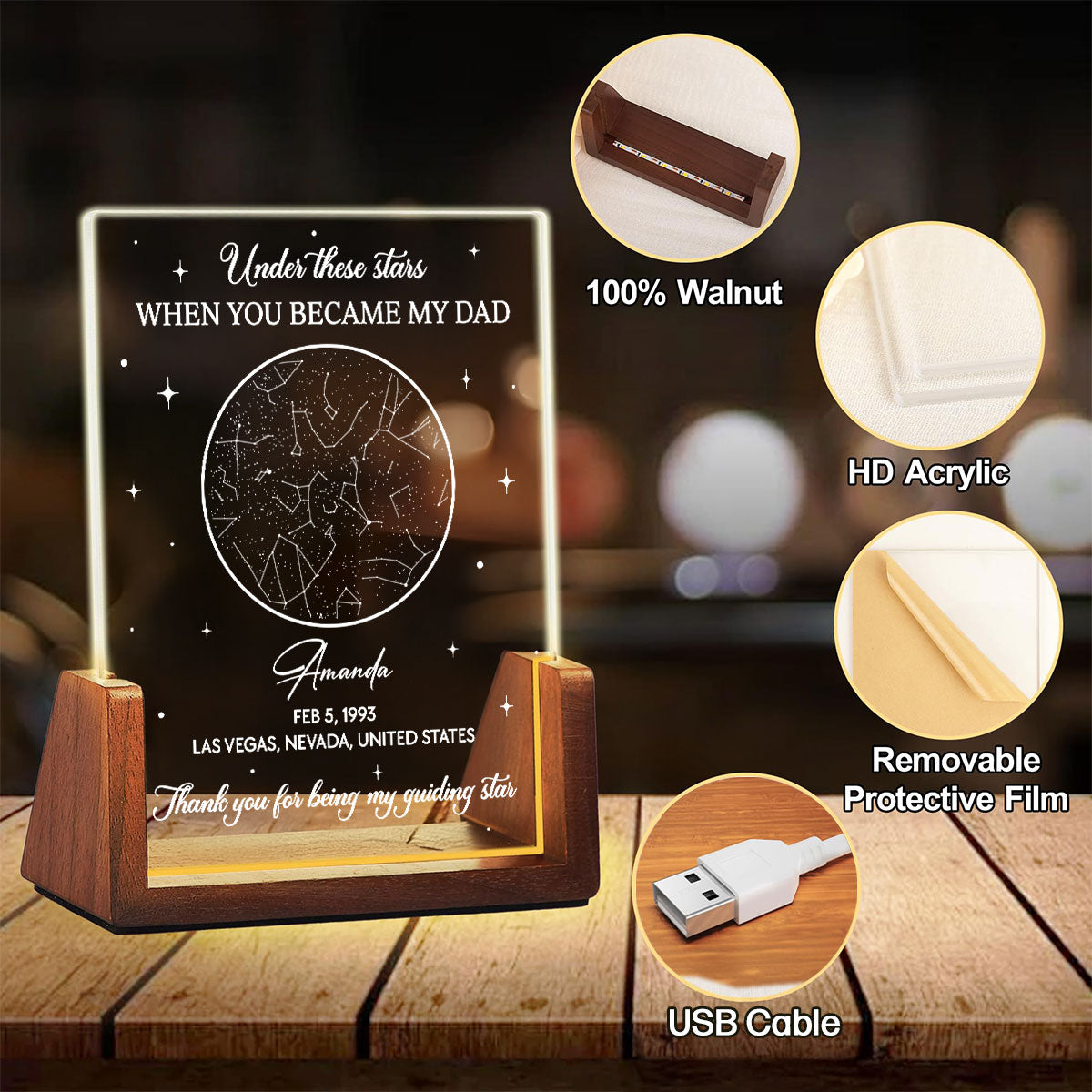 Custom Father's Day Gift for Dad Grandpa • Under These Stars - Personalized Night Light