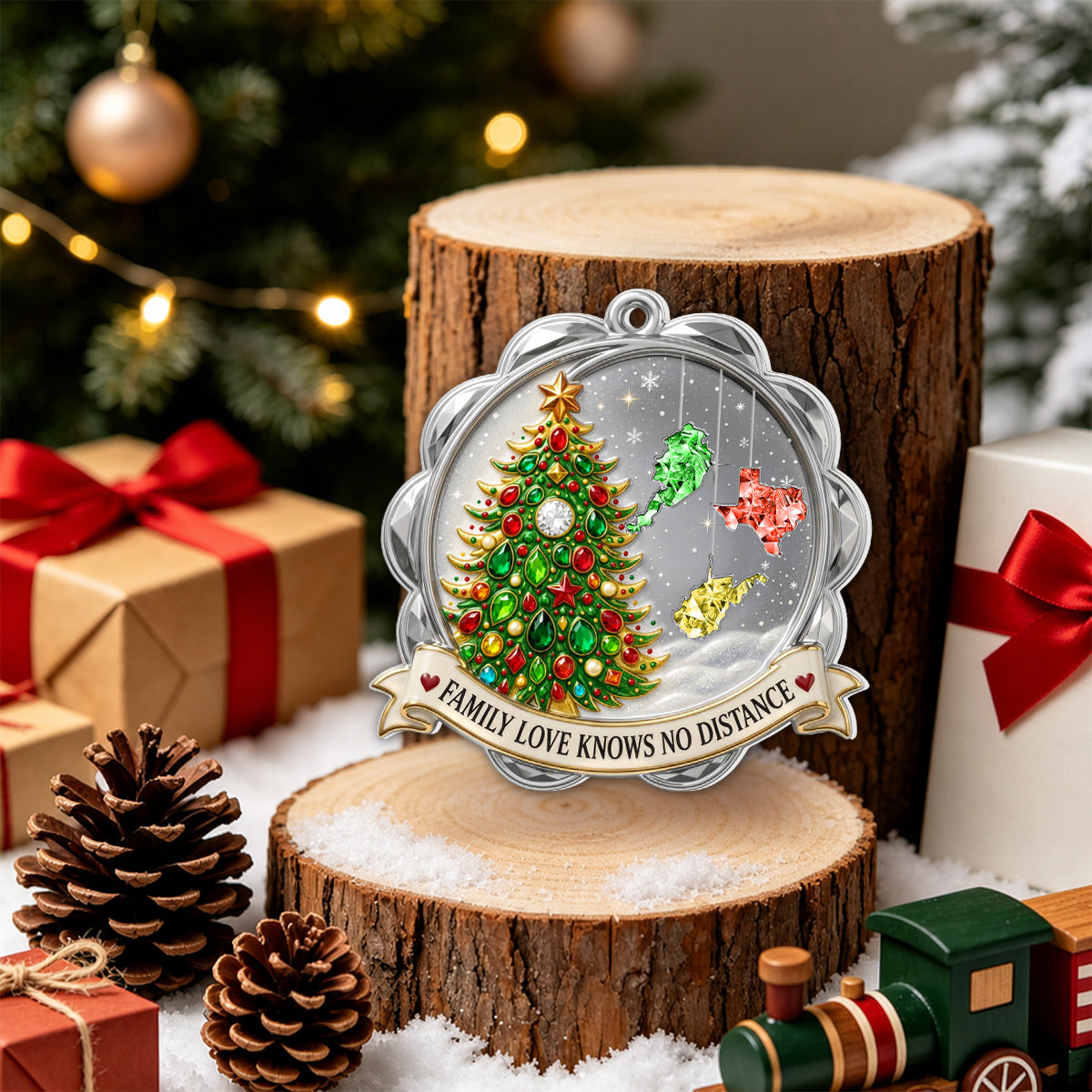 Custom Family Christmas Ornament for Long Distance Families •  No Distance Can Separate - Personalized 3D White Acrylic Ornament
