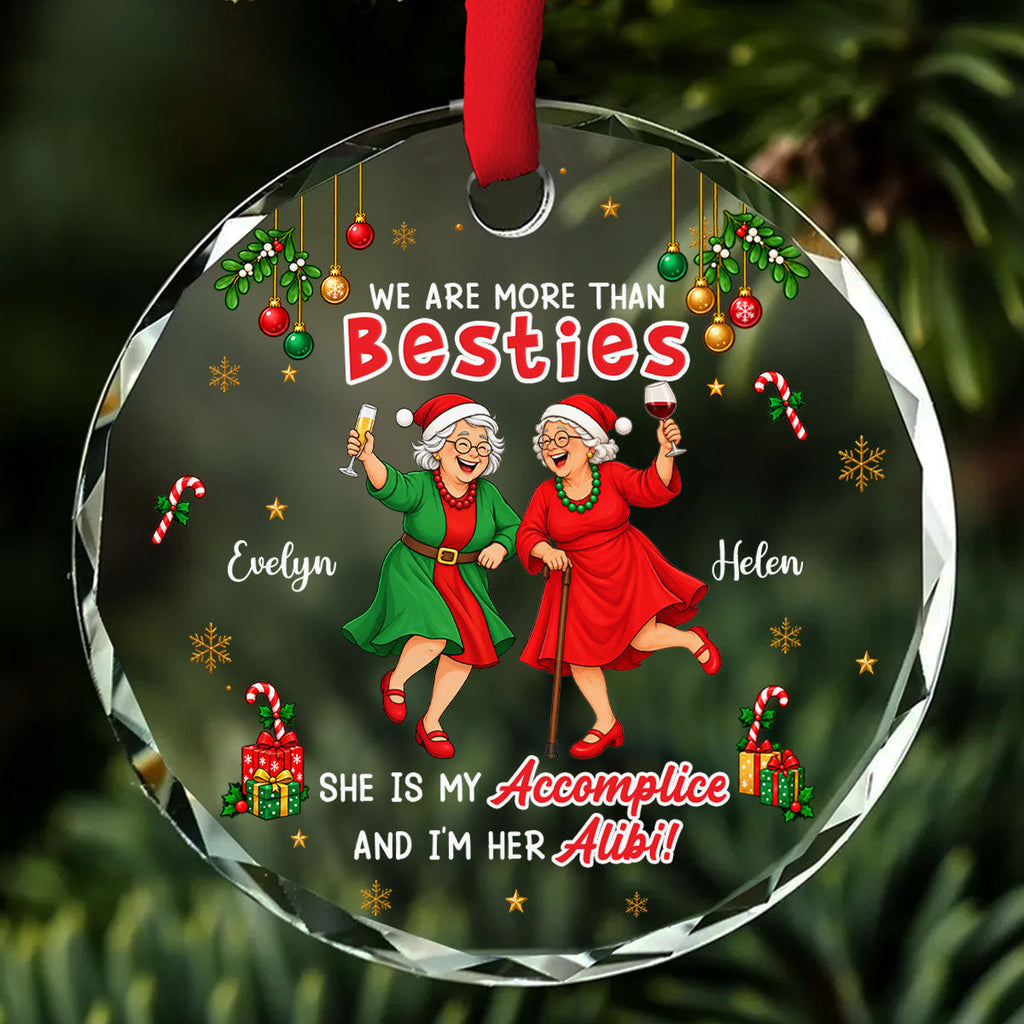 Custom Friendship Christmas Ornament, Best Friend Gift •  Accomplice And Alibi - Personalized Glass Ornament