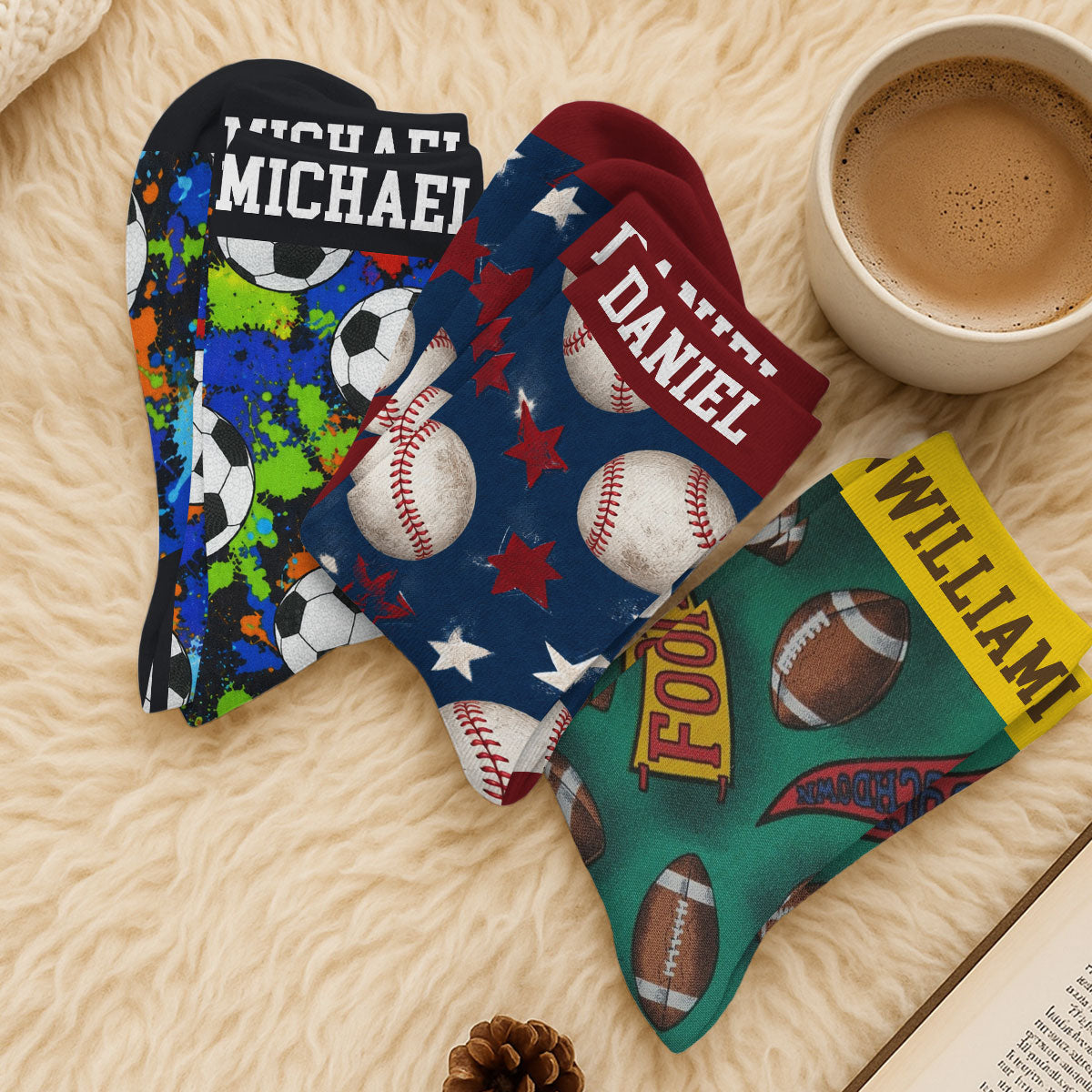 Custom Name Football Fan Footwear, Game Day Christmas Gift • Game Day Vibes - Personalized Crew Socks