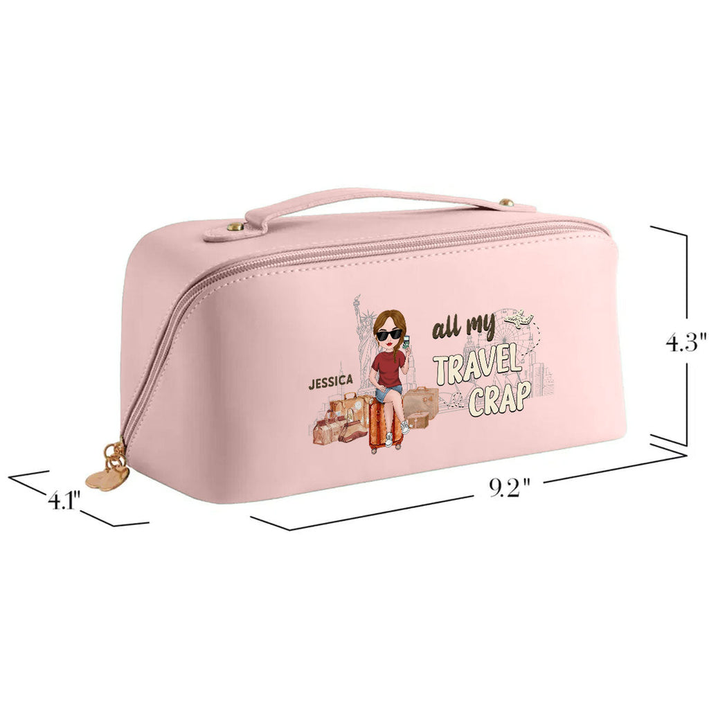 All My Travel Crap - Personalized Leather Makeup Bag