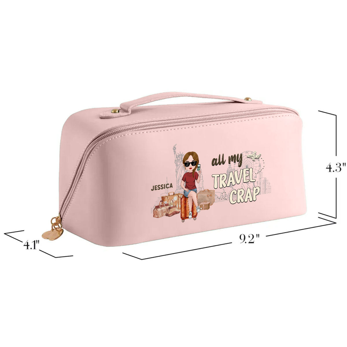 All My Travel Crap - Personalized Leather Makeup Bag