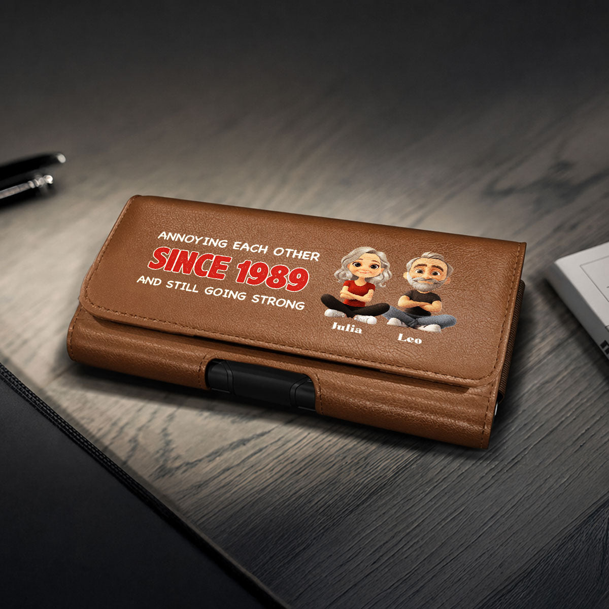Together Forever - Personalized Leather Phone And Card Holster