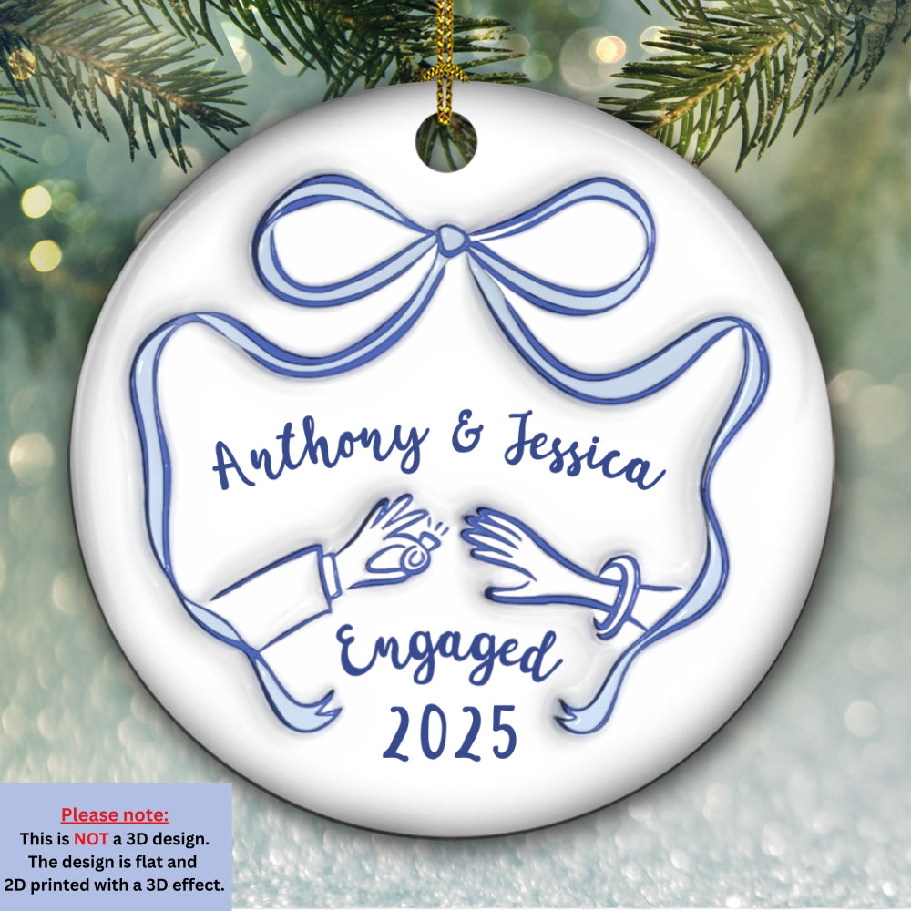 Custom Keepsake Christmas Ornament •  We Got Engaged - Personalized 3D Inflated Effect Ceramic Ornament