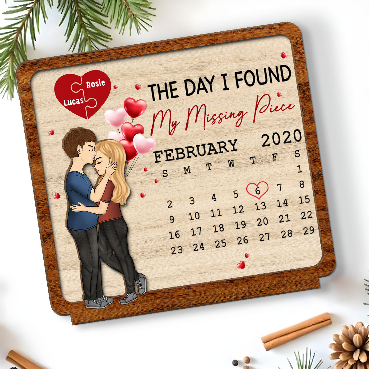 Custom Couple's Decor, Anniversary & Wedding Gift • My Missing Piece - Personalized 2-Layer Wood Plaque With Flat Base